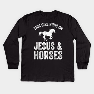 This girl runs on jesus and horses Kids Long Sleeve T-Shirt